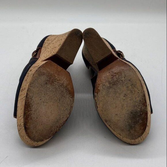 Yves Saint Laurent Navy Canvas Cork Platform Wedge Heels – Women’s Size 7 - Picture 8 of 9